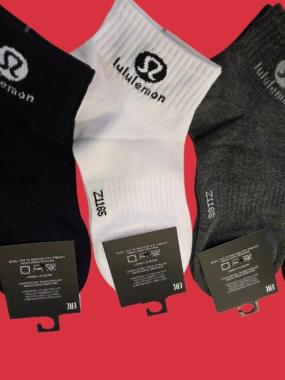 Lululemon Womens Logo Ankle Socks Medium BNWT With Box 5 Pair Black Gray White